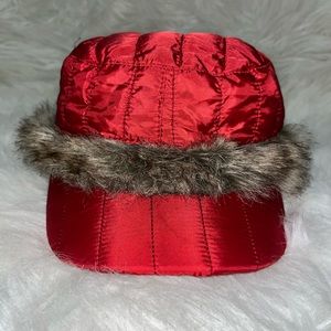 Red Winter hat made of synthetic fur, one size fits all